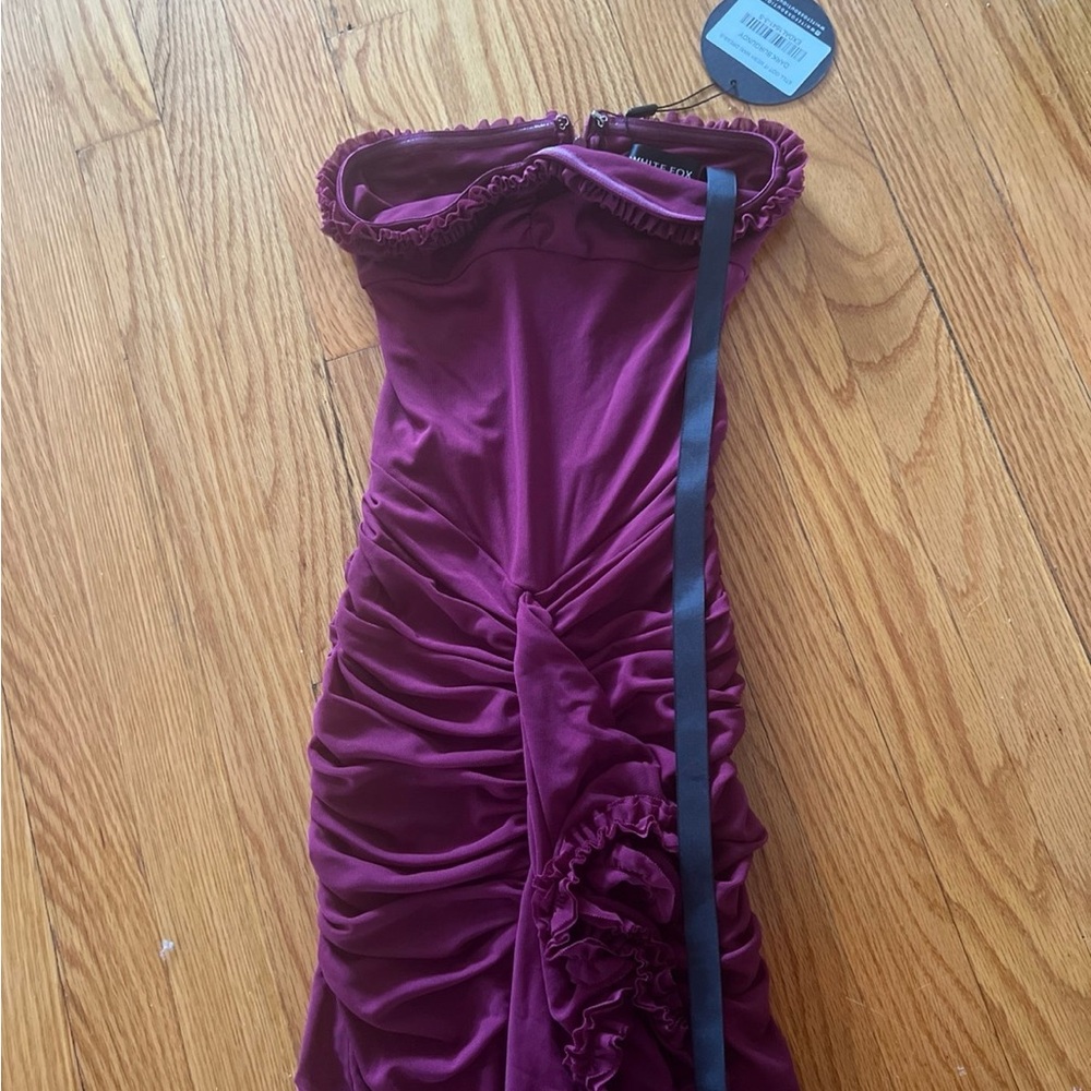 White Fox Boutique Purple Ruched Strapless Maxi Dress